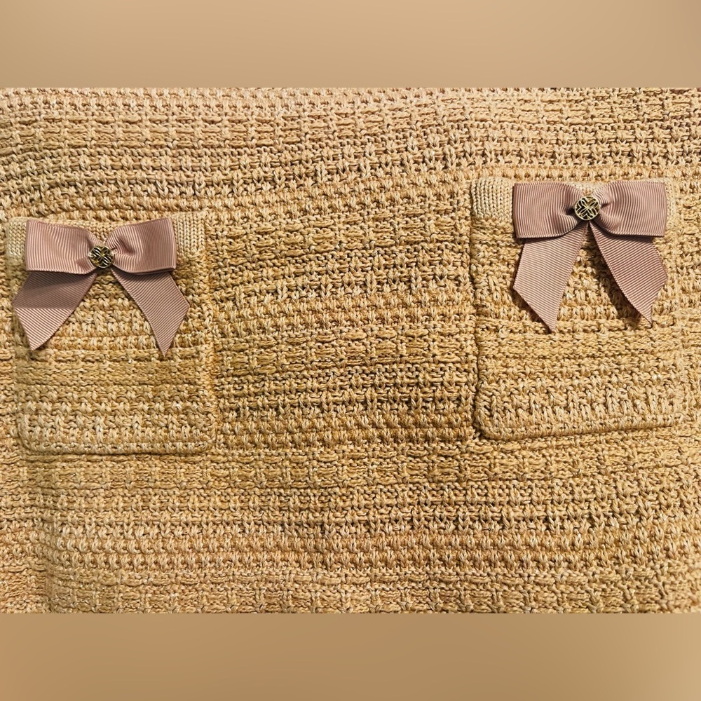 Lilly Pulitzer Rhysa Metallic Sweater Dress Bow Pockets Rattan Size L NWT - Picture 4 of 5